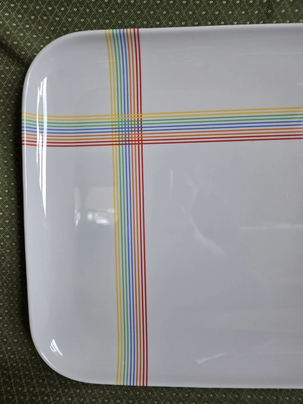Vintage Rectangular Serving Tray with Rainbow Stripes Hard Plastic